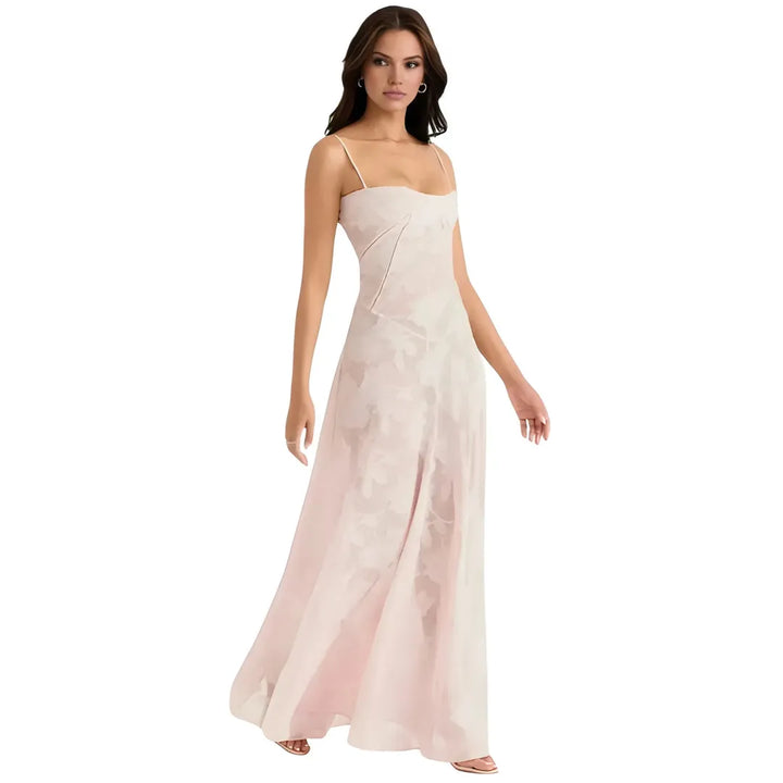 Women's Elegant Stunning Maxi Dress with Corset Back and Floral Pattern