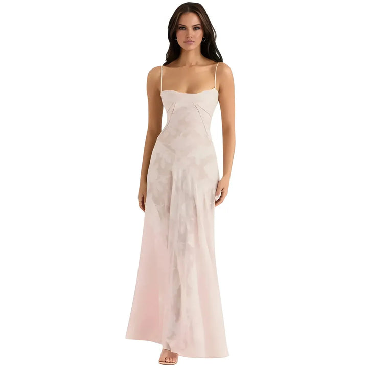 Women's Elegant Stunning Maxi Dress with Corset Back and Floral Pattern