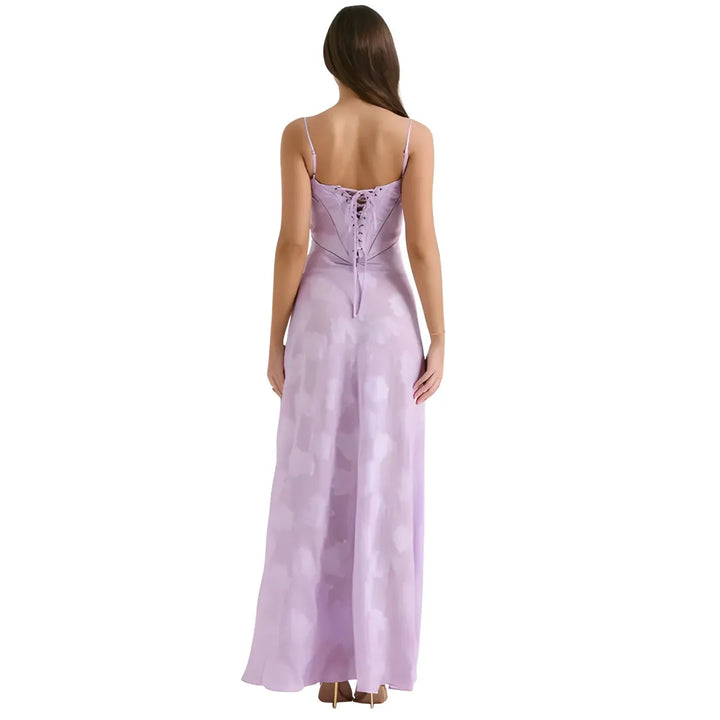 Women's Elegant Stunning Maxi Dress with Corset Back and Floral Pattern