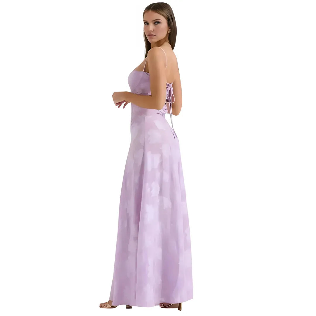 Women's Elegant Stunning Maxi Dress with Corset Back and Floral Pattern