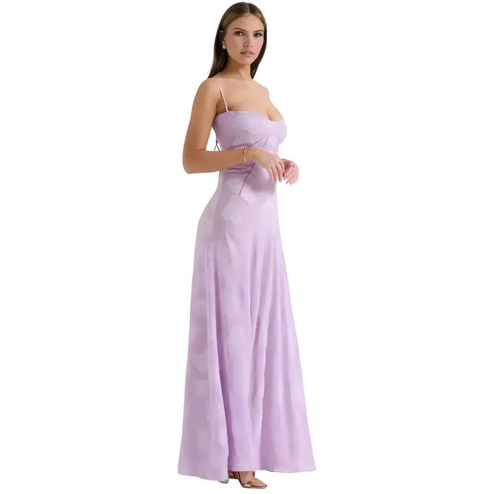 Women's Elegant Stunning Maxi Dress with Corset Back and Floral Pattern