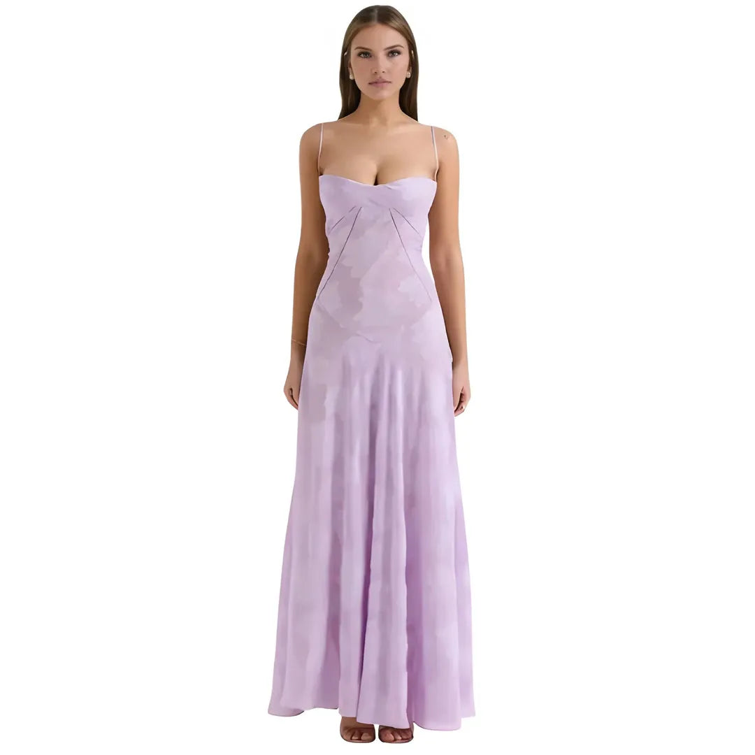 Women's Elegant Stunning Maxi Dress with Corset Back and Floral Pattern