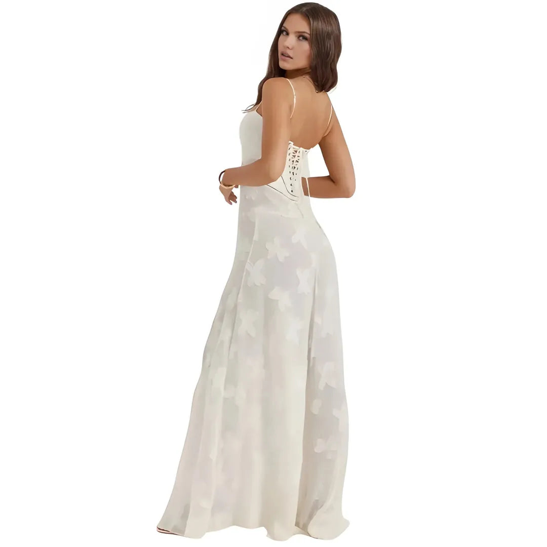 Women's Elegant Stunning Maxi Dress with Corset Back and Floral Pattern