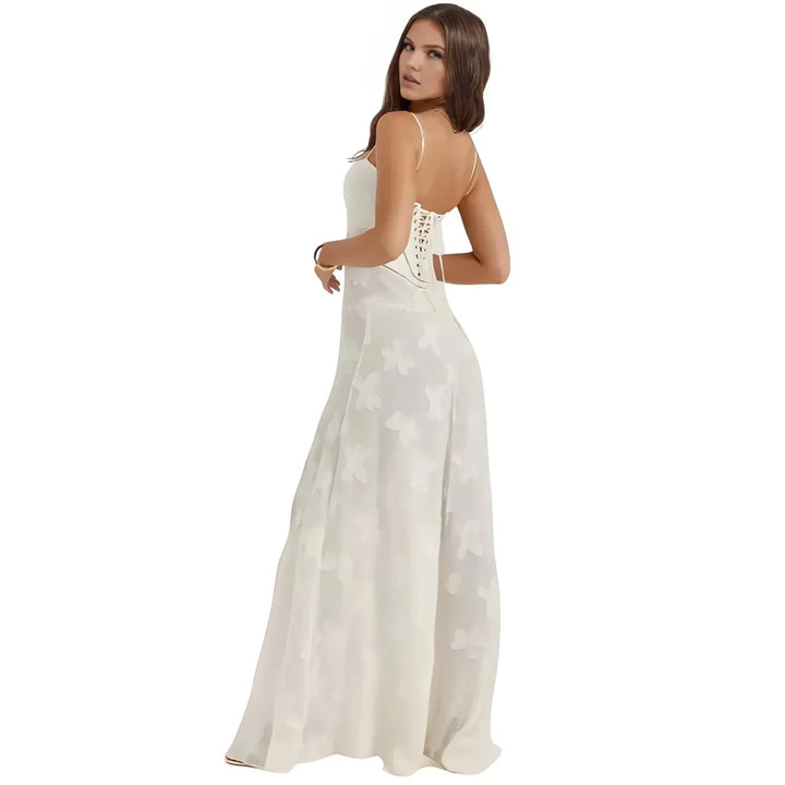 Women's Elegant Stunning Maxi Dress with Corset Back and Floral Pattern