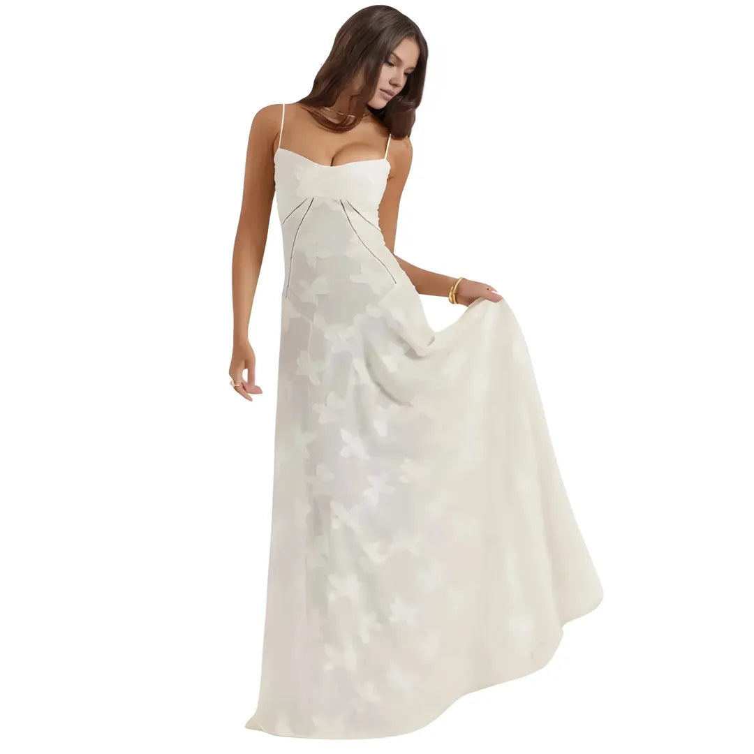 Women's Elegant Stunning Maxi Dress with Corset Back and Floral Pattern