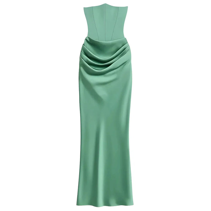 Women's Elegant Stunning Maxi Dress with Corset Bodice and Pleated Waistband