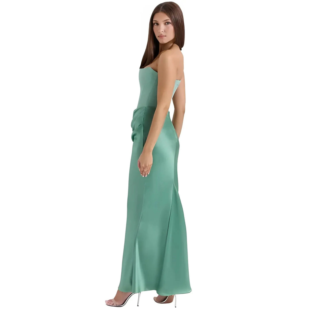 Women's Elegant Stunning Maxi Dress with Corset Bodice and Pleated Waistband