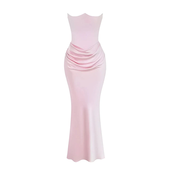 Women's Elegant Stunning Maxi Dress with Corset Bodice and Pleated Waistband