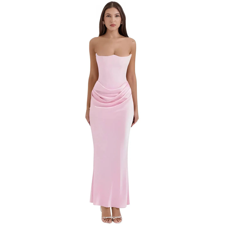 Women's Elegant Stunning Maxi Dress with Corset Bodice and Pleated Waistband