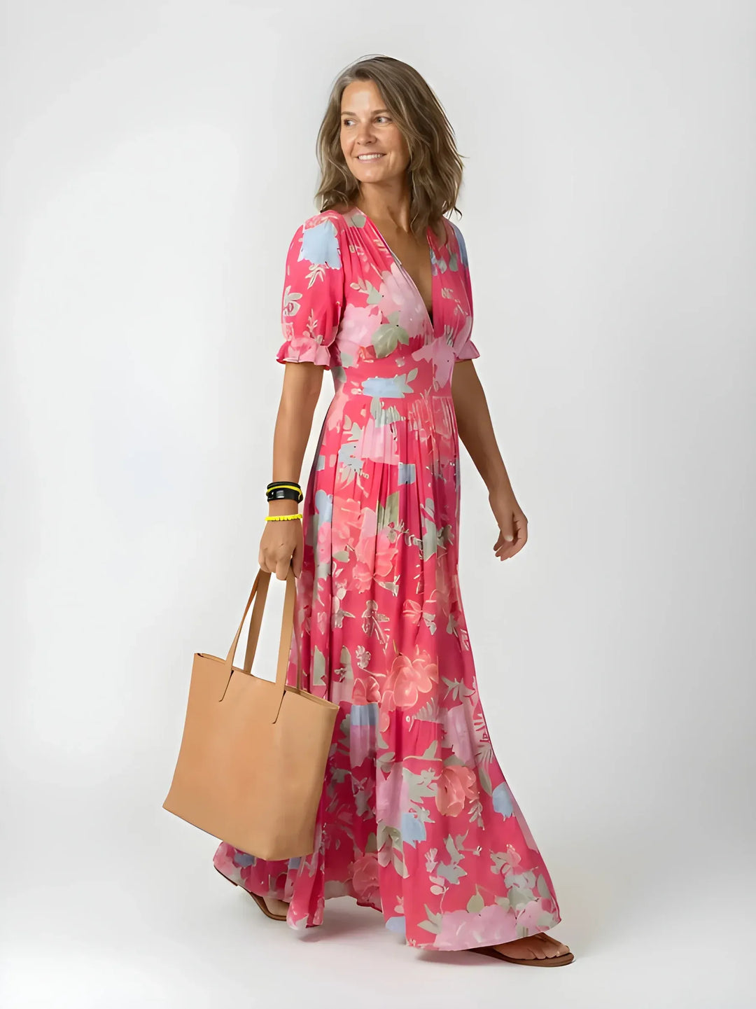 Women's Stunning Boho Maxi Summer Dress with Puff Sleeves
