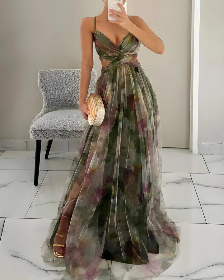 Women's Stunning Elegant Maxi Dress with Floral Print and Adjustable Straps