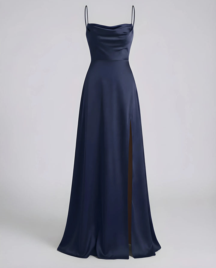 Women's Stunning Elegant Maxi Dress with Side Slit and Narrow Straps