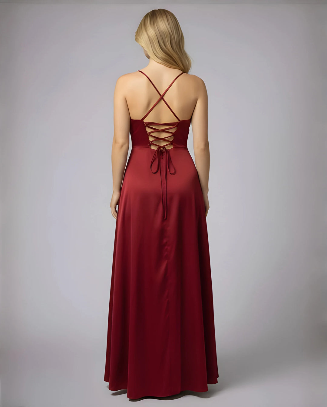 Women's Stunning Elegant Maxi Dress with Side Slit and Narrow Straps