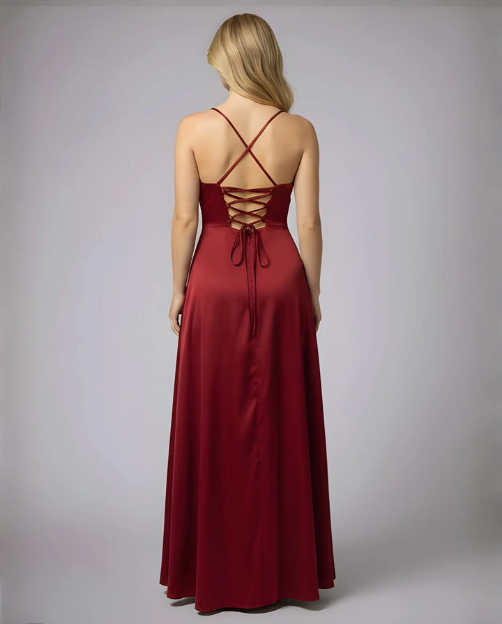 Women's Stunning Elegant Maxi Dress with Side Slit and Narrow Straps