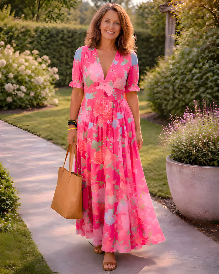 Women's Stunning Boho Maxi Summer Dress with Puff Sleeves