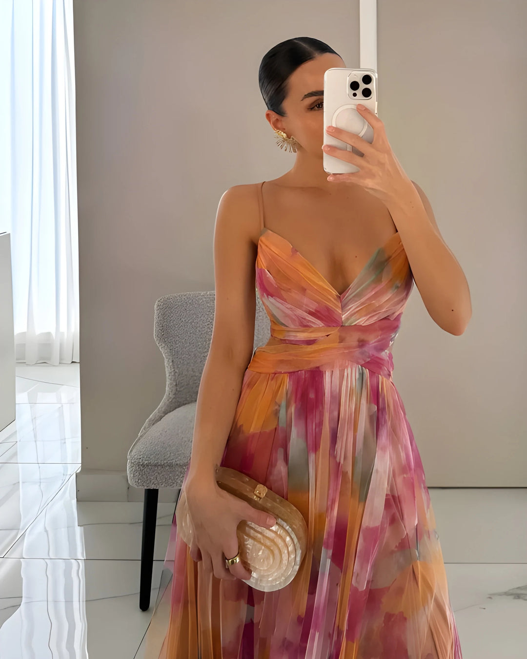 Women's Stunning Elegant Maxi Dress with Floral Print and Adjustable Straps