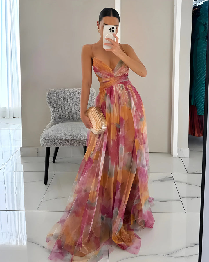 Women's Stunning Elegant Maxi Dress with Floral Print and Adjustable Straps