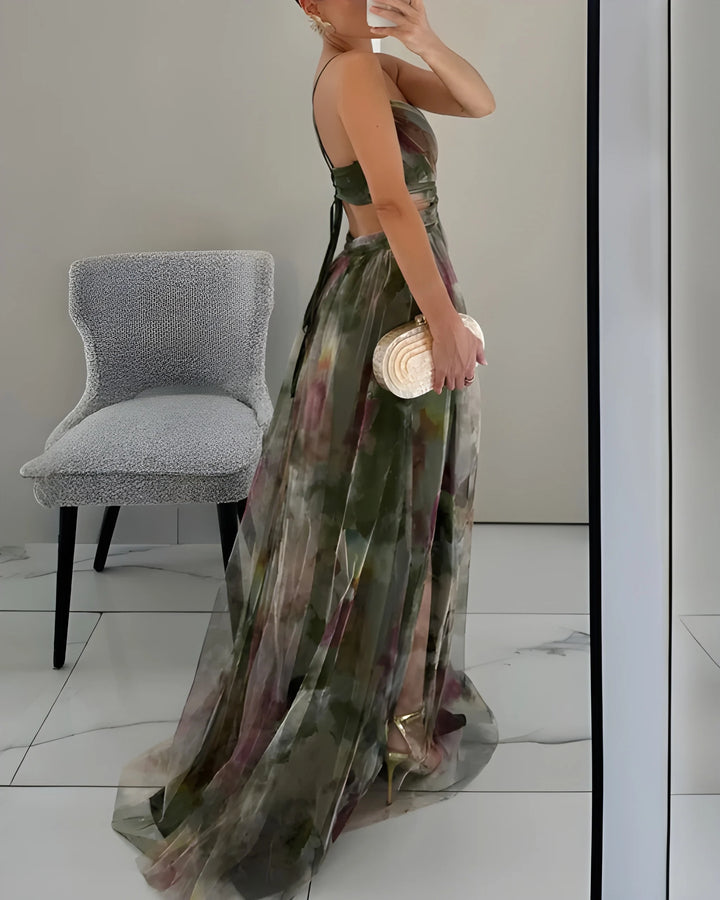 Women's Stunning Elegant Maxi Dress with Floral Print and Adjustable Straps