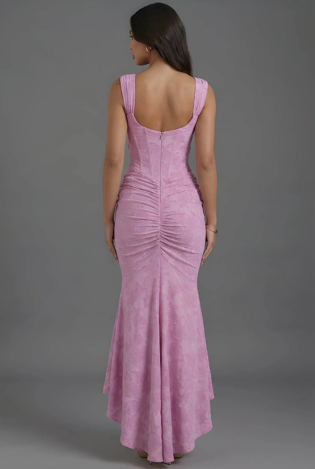 Women's Wedding Guest Party Maxi Dress with Corset Bodice and Ruched Waist