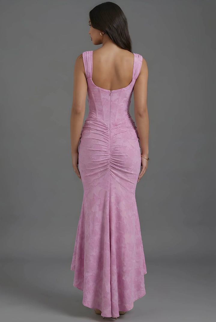 Women's Wedding Guest Party Maxi Dress with Corset Bodice and Ruched Waist
