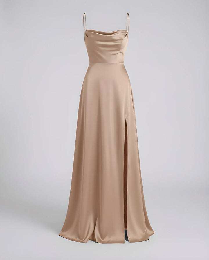 Women's Stunning Elegant Maxi Dress with Side Slit and Narrow Straps