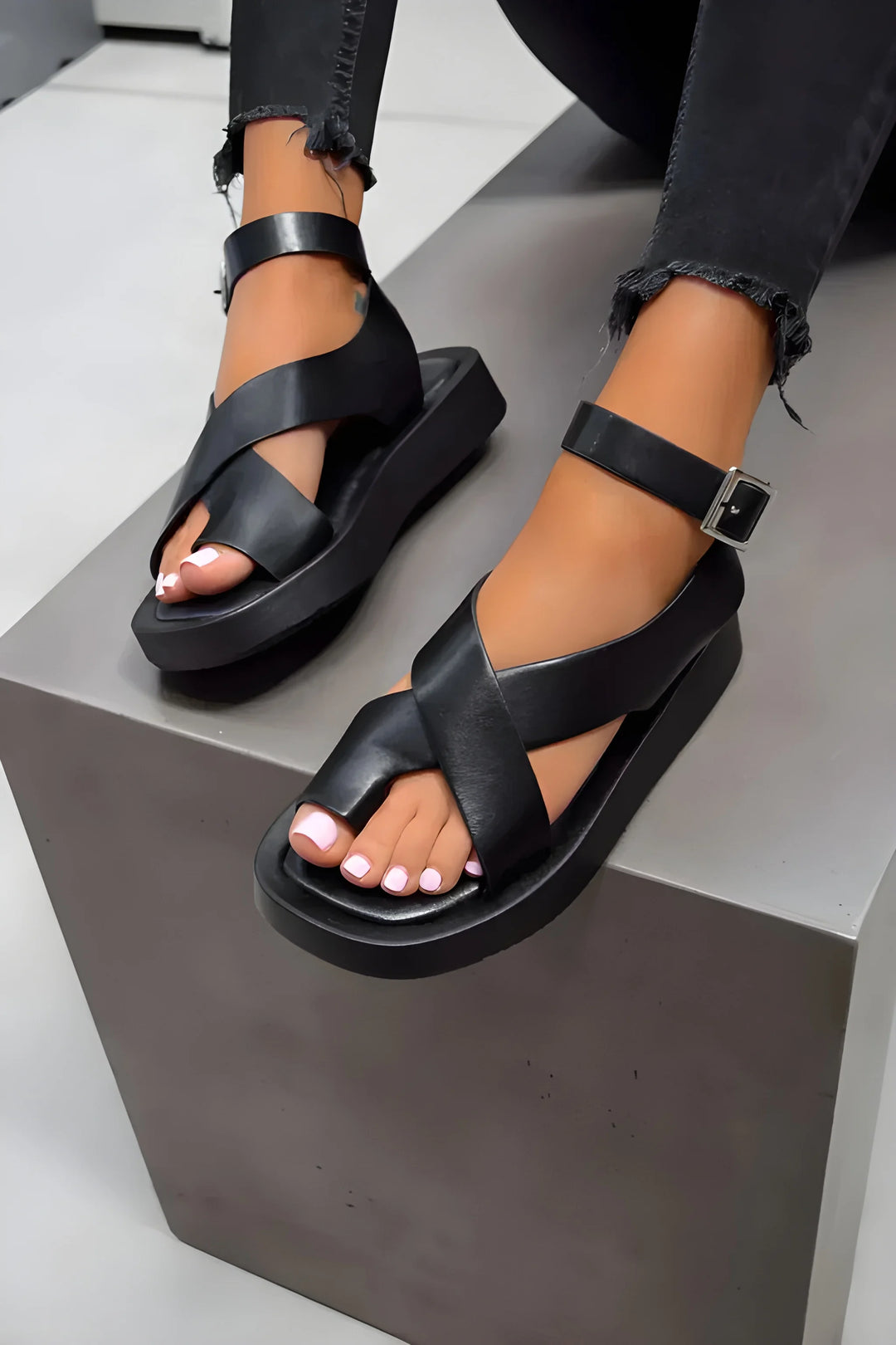 Women's Platform Comfy Sandals with Adjustable Strap