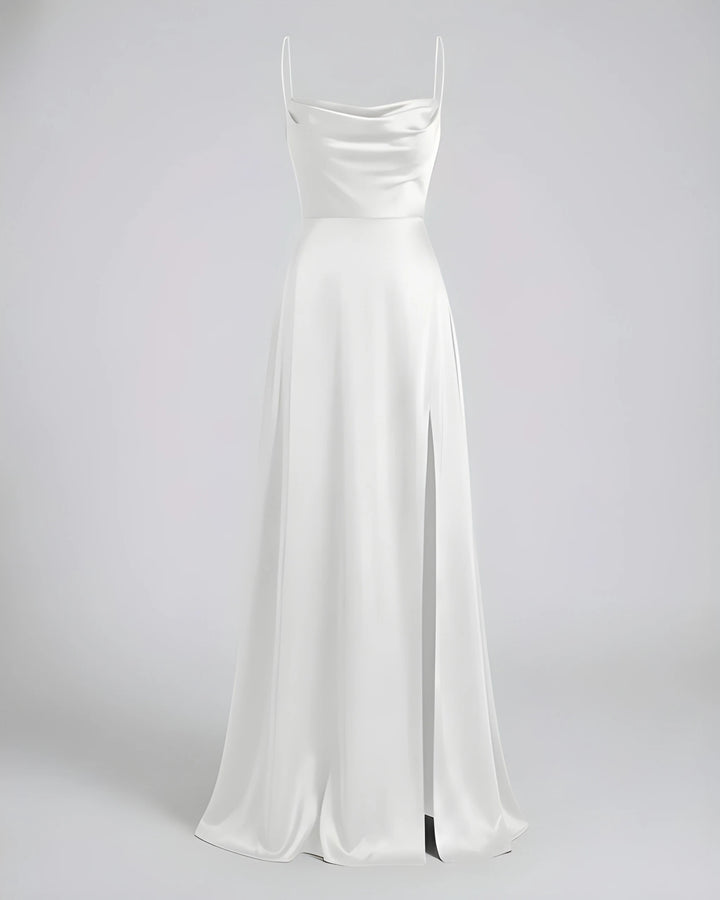 Women's Stunning Elegant Maxi Dress with Side Slit and Narrow Straps