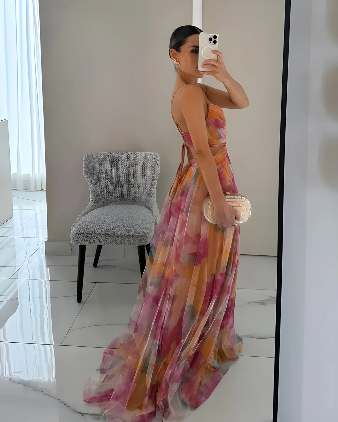 Women's Stunning Elegant Maxi Dress with Floral Print and Adjustable Straps