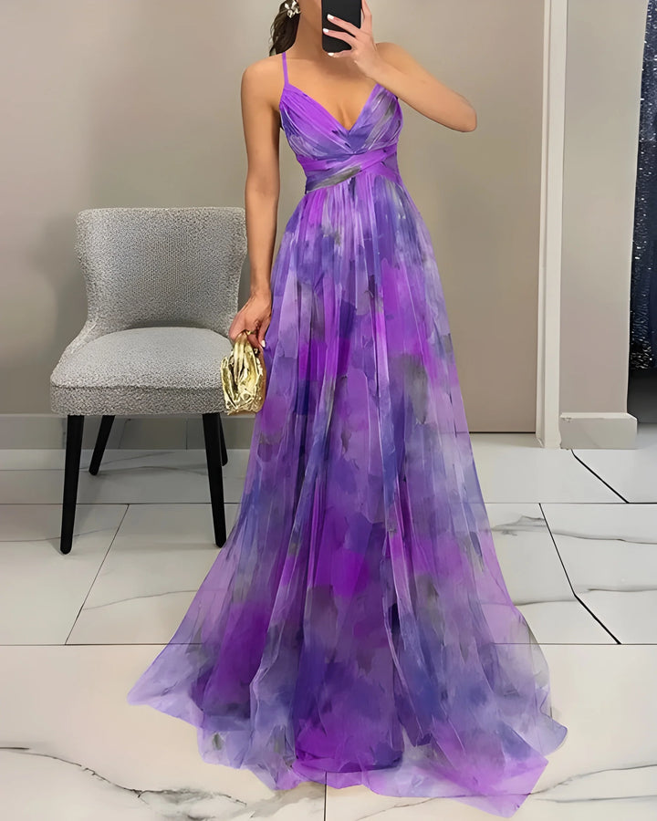 Women's Stunning Elegant Maxi Dress with Floral Print and Adjustable Straps