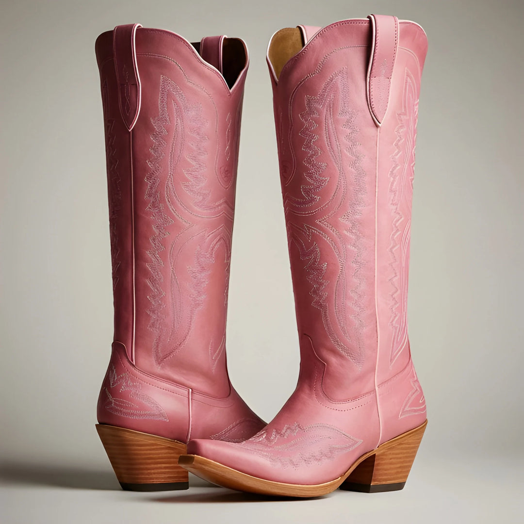 Women's Soft Comfy Cowboy Boots with Block Heels