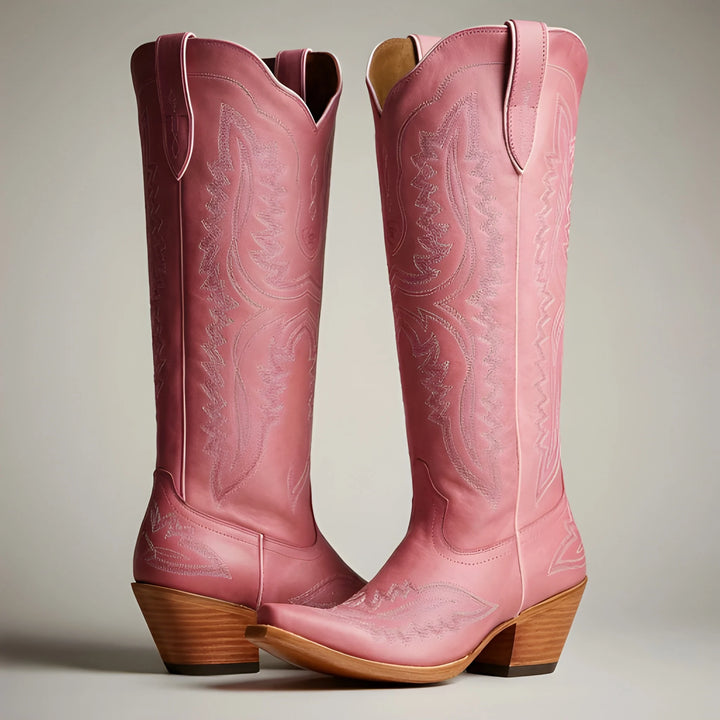 Women's Soft Comfy Cowboy Boots with Block Heels
