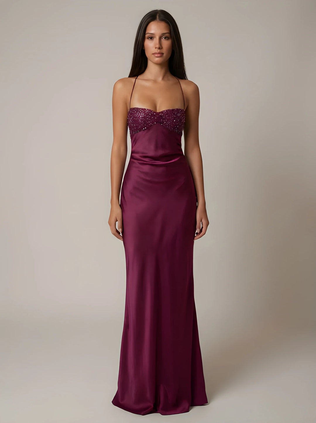 Women's Evening Elegant Maxi Dress with Embellished Bust