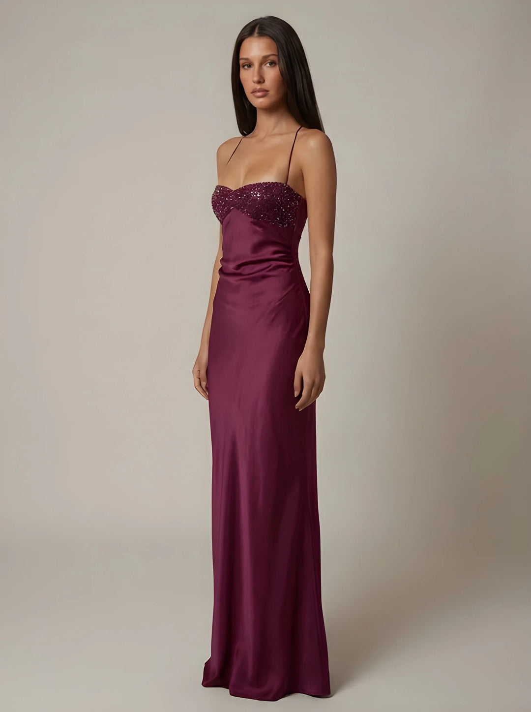 Women's Evening Elegant Maxi Dress with Embellished Bust