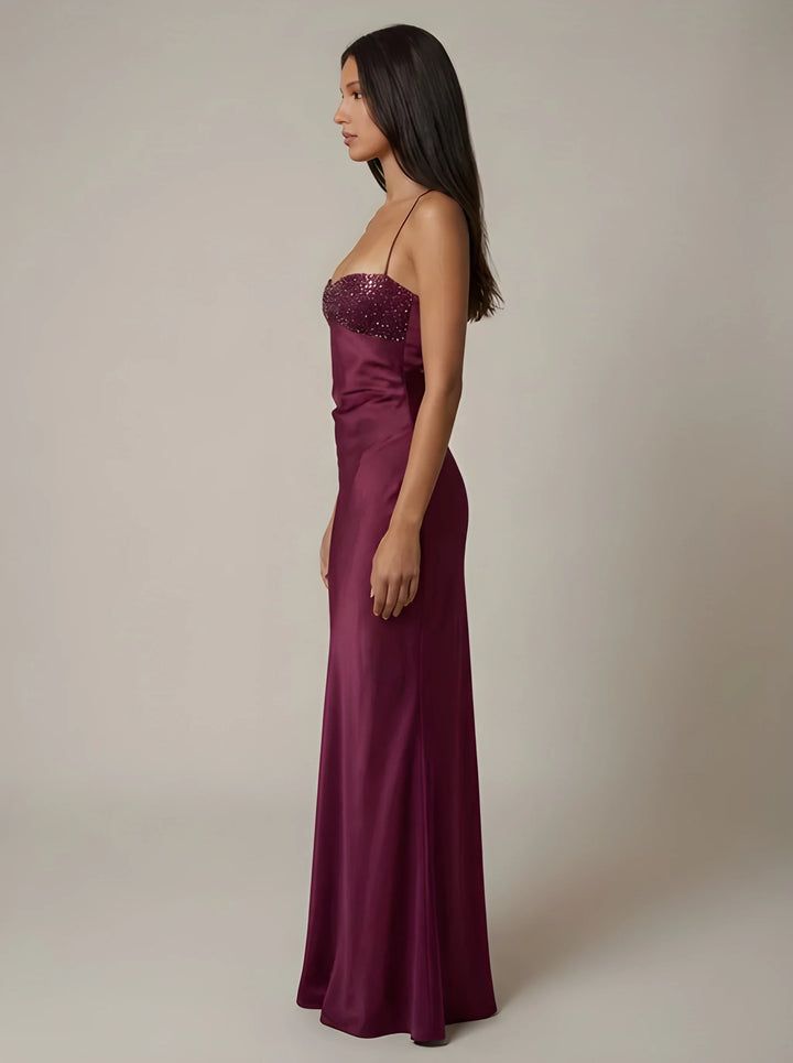 Women's Evening Elegant Maxi Dress with Embellished Bust