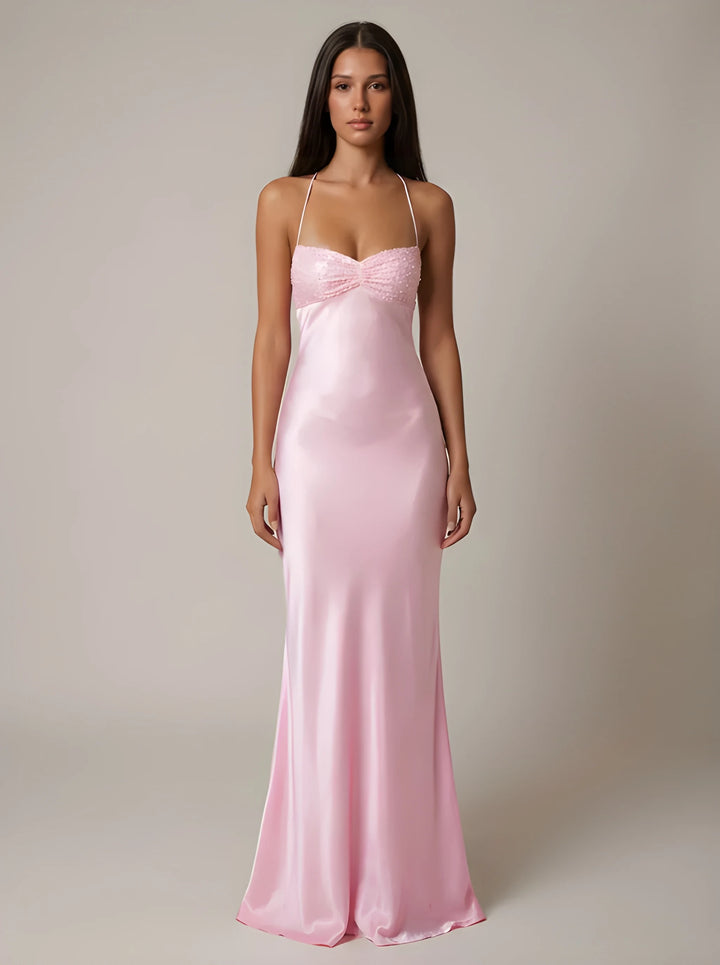 Women's Evening Elegant Maxi Dress with Embellished Bust