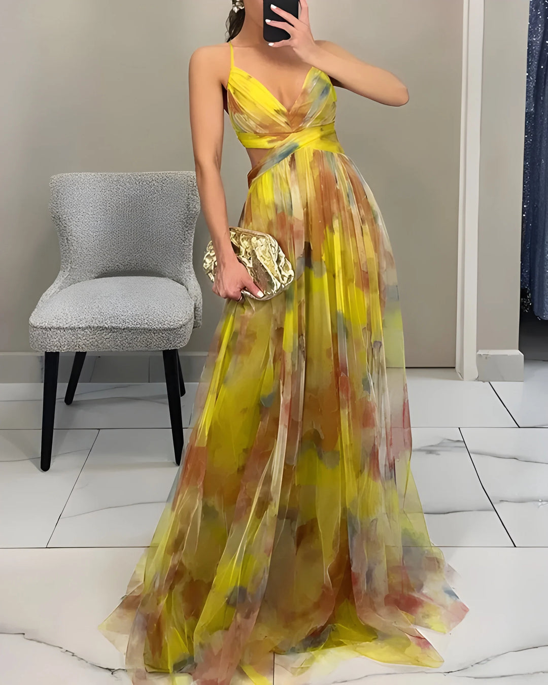 Women's Stunning Elegant Maxi Dress with Floral Print and Adjustable Straps