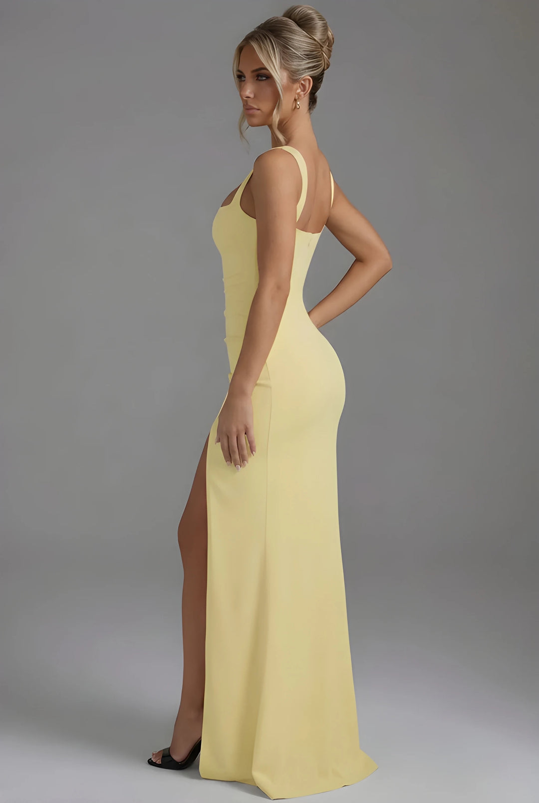 Women's Elegant Maxi Dress with Leg Split and Open Back